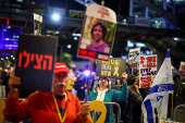 Israelis protest demanding the release of hostages who were kidnapped during the deadly October 7, 2023 attack, in Tel Aviv