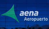 A view of the logo of Spanish airport operator Aena at the Gran Canaria airport in Telde