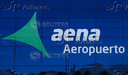 A view of the logo of Spanish airport operator Aena at the Gran Canaria airport in Telde