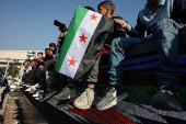 Demonstration of prisoners who were released from the  Sednaya prison in Damascus