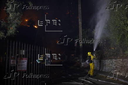 Firefighters battle the Hollywood Hills Fire in Los Angeles, California