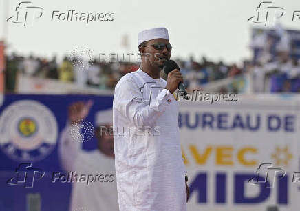 Chad's interim President Deby attends his presidential campaign rally in Moundou