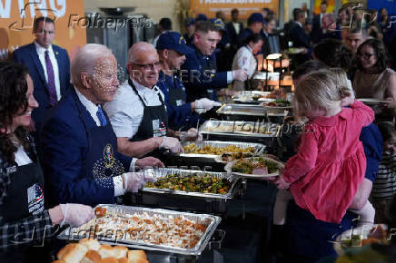 U.S. President Biden attends a dinner with U.S. service members and their families ahead of Thanksgiving at U.S. Coast Guard Sector New York on Staten Island