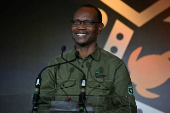 Tusk Wildlife Ranger Award Winner Claver Ntoyinkima speaks after receiving their award during the ceremony for 12th annual Tusk Conservation Awards, in London