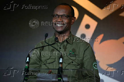 Tusk Wildlife Ranger Award Winner Claver Ntoyinkima speaks after receiving their award during the ceremony for 12th annual Tusk Conservation Awards, in London