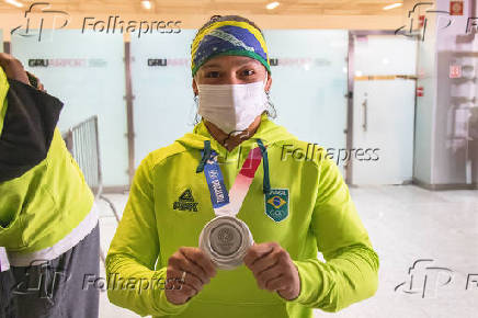 A boxeadora Bia Ferreira, medalha de prata nas Olimpadas de Tquio