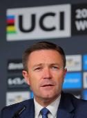 UCI President Lappartient attends a press conference in Zurich