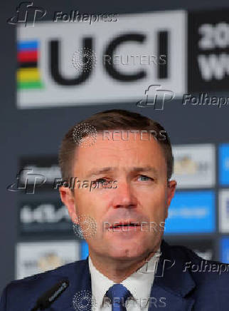 UCI President Lappartient attends a press conference in Zurich