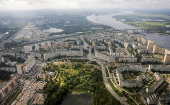 An aerial view of the town of Nizhny Novgorod