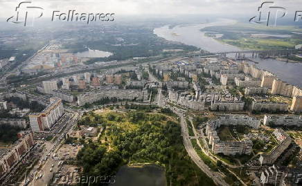 An aerial view of the town of Nizhny Novgorod