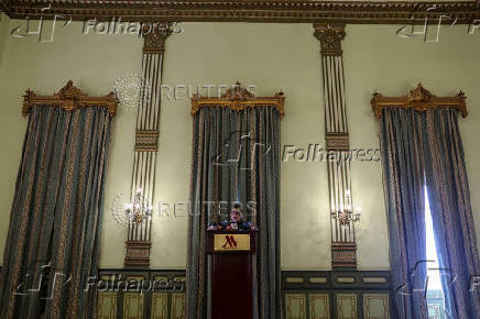 U.N. expert Francesca Albanese gives remarks to the press during a visit to Egypt