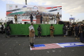 Houthi supporters protest againt the US and Israel in Sana'a