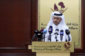 Qatar's Foreign Ministry spokesman, Majed Al-Ansari speaks during weekly press briefing, in Doha