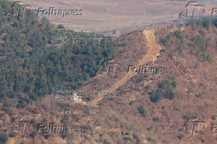 A view shows North Korea's guard post in this picture taken from the top of the Aegibong Peak Observatory, south of the demilitarised zone (DMZ), separating the two Koreas in Gimpo