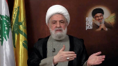 Lebanon's Hezbollah leader Sheikh Naim Qassem delivers an address from an unknown location