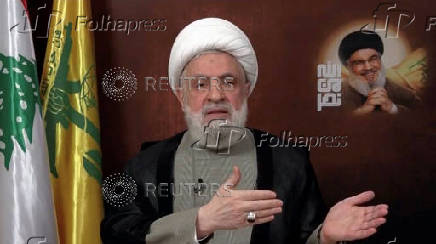 Lebanon's Hezbollah leader Sheikh Naim Qassem delivers an address from an unknown location