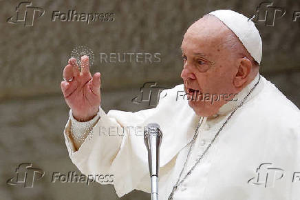 Pope Francis delivers Christmas message to Vatican workers in Paul VI Hall at the Vatican