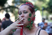 Unofficial kick off of Rio's Carnival with the weed block parade in Rio