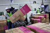 Colombian flower growers prepare their flowers for export for the celebration of Valentine's Day, in Bogota