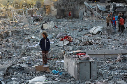 Site of an Israeli strike on a house, amid the Israel-Hamas conflict, in Al Maghazi refugee camp in the central Gaza Strip