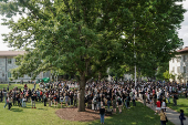 People demonstrate at Emory University near a student protest encampment in support of Palestinians, in Atlanta