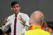 Britain's Prime Minister Rishi Sunak visits the DHL Gateway port facility at Stanford Le Hope