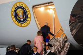 U.S. President Joe Biden boards Air Force One at Brindisi Airport