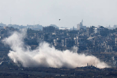 Smoke rises inside the Gaza Strip, as seen from southern Israel