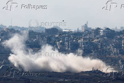 Smoke rises inside the Gaza Strip, as seen from southern Israel