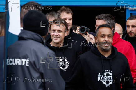 French President Macron participates in the Varietes Club charity football match in Plaisir