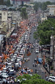 Union Defence Minister and veteran Bharatiya Janata Party leader Rajnath Singh road show in Lucknow