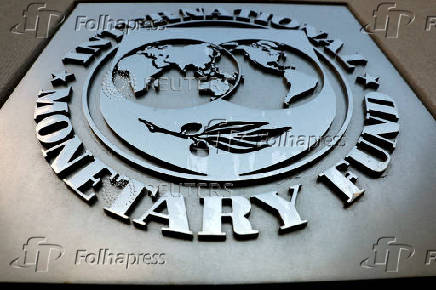 FILE PHOTO: The IMF logo is seen outside its headquarters in Washington