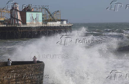 People record large waves near Palace Pier as Storm Nelson arrives at Brighton