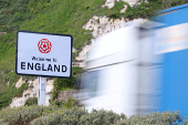 Greeting message on a road-sign in the coastal port town of Dover