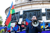 Caledonian activsts protest in Paris