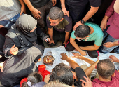 Funeral of Palestinians killed in Israeli strikes, in Deir Al-Balah