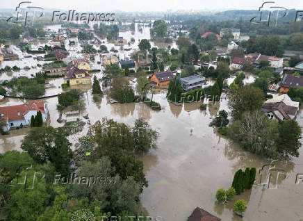 A drone view shows the flood-affected area in Ostrava