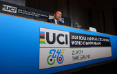 UCI President Lappartient attends a press conference in Zurich