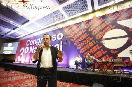 O prefeito de So Paulo, Joo Doria, discursa no 3 Congresso Nacional do MBL