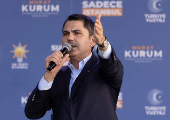 Murat Kurum speaks during a rally in Istanbul