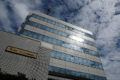 The logo of Japanese radio equipment maker Icom Inc is displayed at its headquarters in Osaka