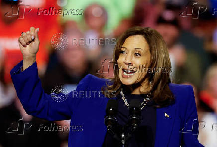 Democratic presidential nominee U.S. Vice President Kamala Harris attends a campaign rally in Reno