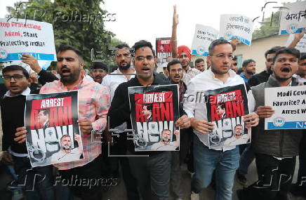 Student wing of the Indian National Congress protest against Indian industrialist Gautam Adani