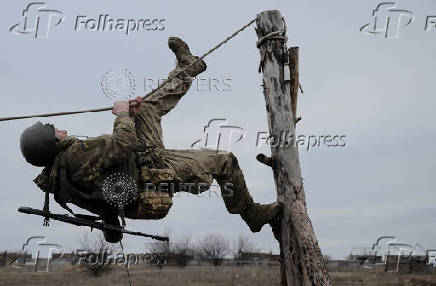 Ukrainian servicemen attend a training near the town of Siversk