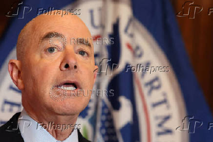 Department of Homeland Security (DHS) Secretary Mayorkas speaks at a news conference in New York