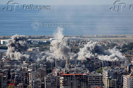 Smoke billows in Beirut's southern suburbs, after an Israeli strike