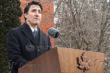 Canada's PM Justin Trudeau announces he intends to step down as Liberal Party leader, at Rideau Cottage, in Ottawa