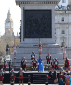 Members of the Wintershall Players theatre company perform The Passion of Jesus in Trafalgar Square, London