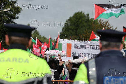 People protest in solidarity with Palestinians in Gaza near the Shannon Airport