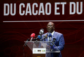 Ivorian Agriculture Minister Kobenan Adjoumani speaks during the ninth edition of the National Cocoa and Chocolate Days in Abidjan